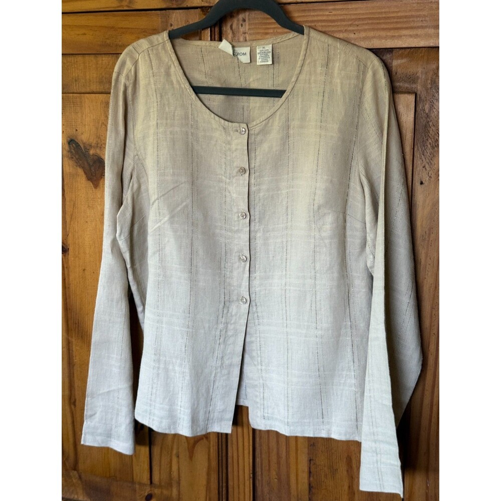 Nordstrom Long Sleeve Button Front Perforated Linen Top Size XL